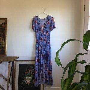 Lavender Floral Print Long Romper with Pockets